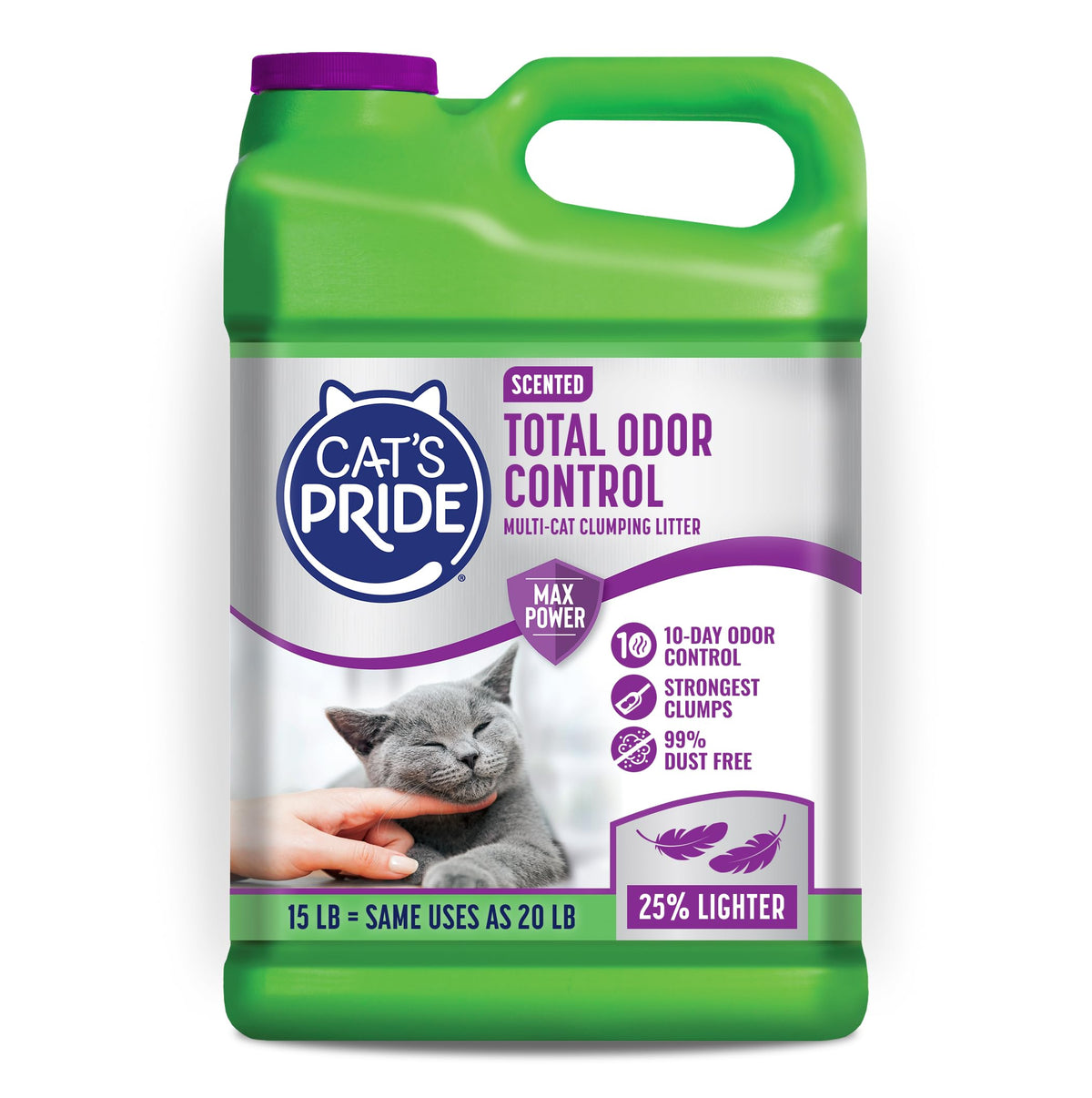 Cat's Pride Max Power: Total Odor Control - Up to 10 Days of Powerful Odor Control - Strong Clumping - Hypoallergenic - 99% Dust Free - Multi-Cat Litter, Unscented, 15 Pounds