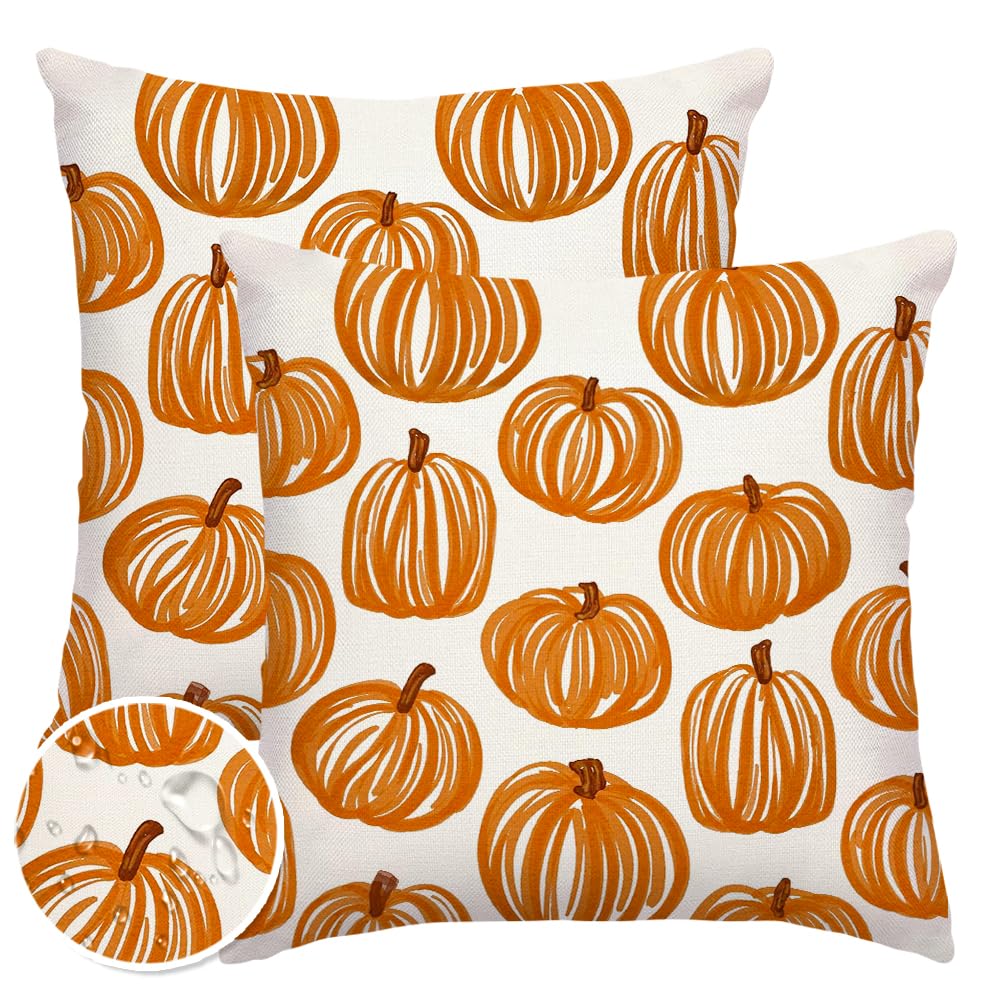 Fall Outdoor Pillow Covers 18x18,Plaid Pumpkin Maple Leaf Decoration