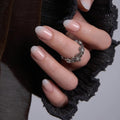 CurvLife Short Oval Chrome Nude Press On Nails, Champagne Pearl, Soft Gel | 32PCS 16 Sizes, Salon-Quality Natural Fake Nails, Curved Fit, 7-14 Day Glue-On Wear, Reusable Stick-On Nails, Press-On Kit