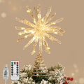 Lewondr Crystal Firework Christmas Tree Topper with Lights, Gold