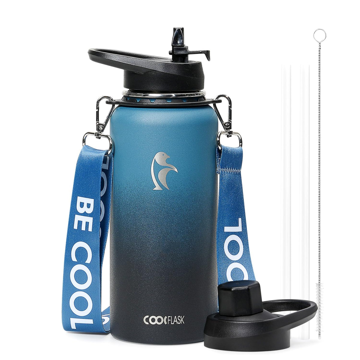 Coolflask Water Bottle with Straw, 40 oz Insulated Metal Water Flask with Straw & Spout Lids, Stainless Steel Double Wall Vacuum, Keep Cold 48h Hot 24h, Leak Proof, BPA-Free, Apricot Pink