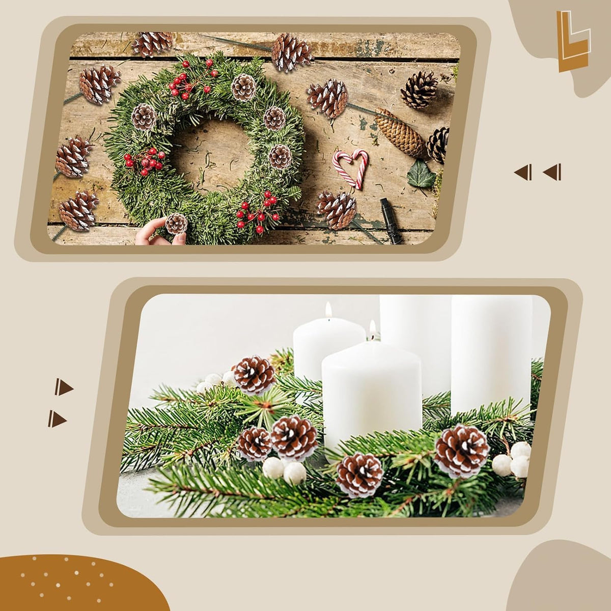 20 Pieces Christmas Pine Cones Decorations Picks, 2 Inch Natural Pine Cones Snow Tipped with Wired Picks White Craft, for Xmas Tree Garland Wreath Ornaments Pinecones Decorating