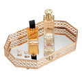 Hipiwe Mirror Glass Vanity Tray - Gold Ornate Makeup Organizer Perfume Tray