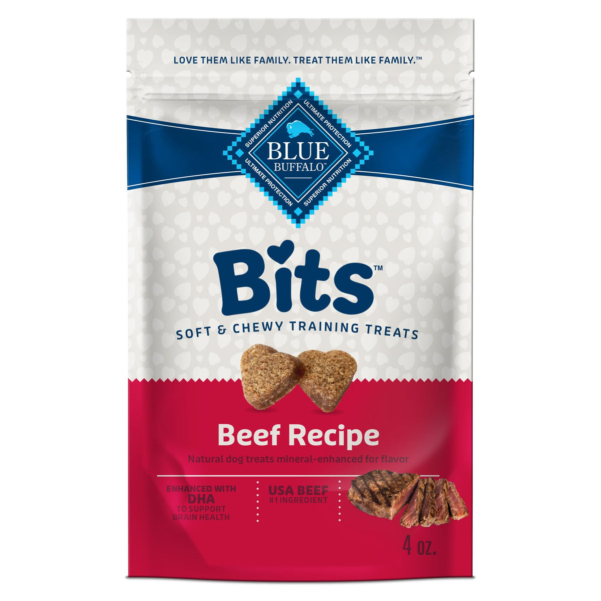Blue Buffalo Bits Beef Soft & Chewy Dog Treats, Bite-Sized for Training, Made with Real Beef & Enhanced with DHA, Heart-Shaped Dog Treats, Made in the USA with Natural Ingredients, 19 oz.
