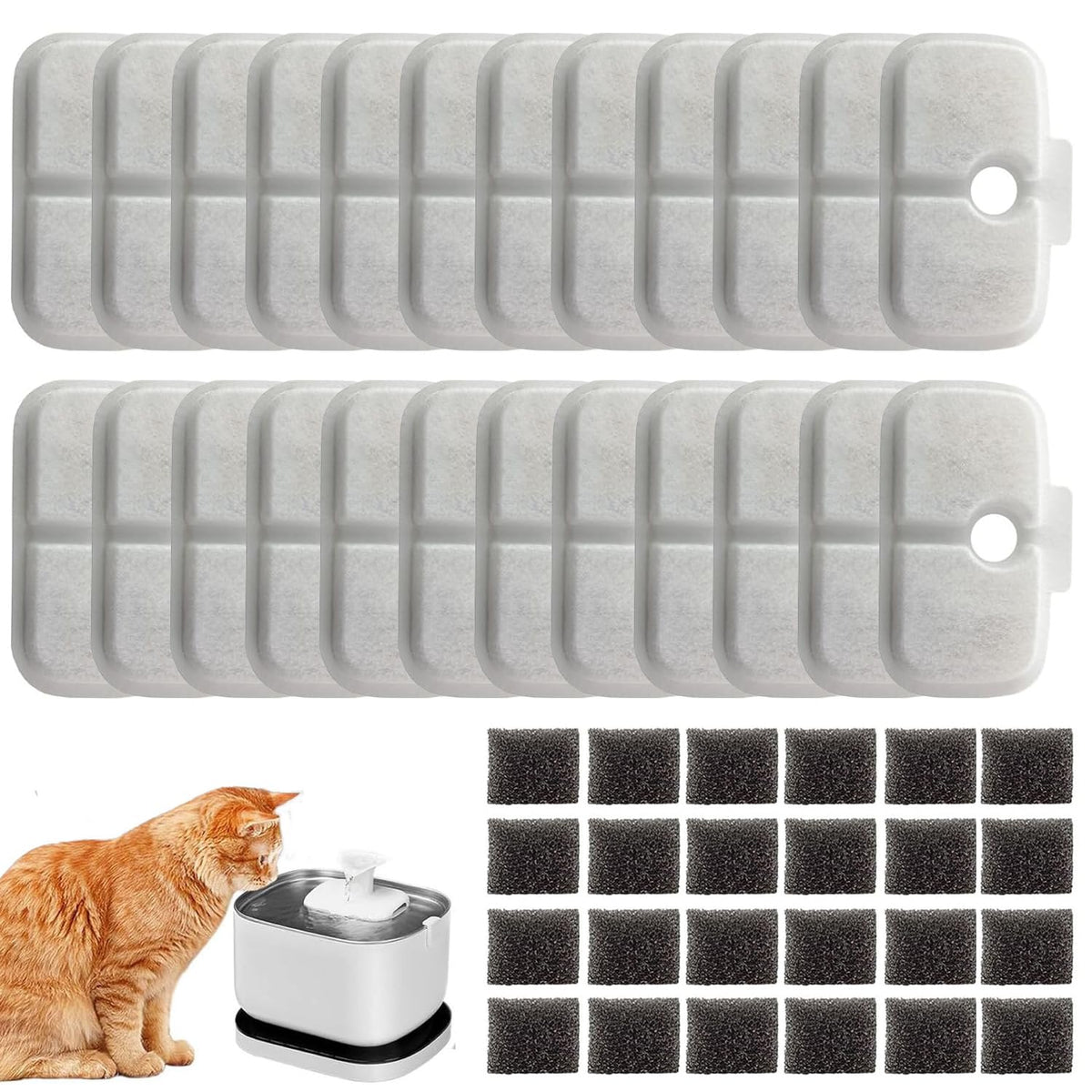 16 Pack Cat Water Fountain Replacement Filter for Petlibro Dockstream Cat Water Fountain(PLWF005/PLWF115/PLWF105, Pet Water Fountain Filter with Replacement Pre-Filter Pump Sponges(16+16)