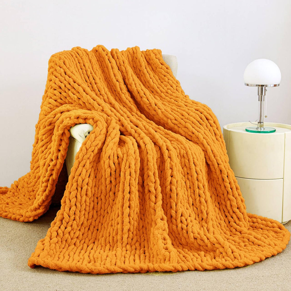 Chunky Knit Blanket Throw for Couch, 51"x63" Chunky Yarn Knitted Blankets | 100% Hand Knit Thick Chenille, Soft Breathable for Bed, Sofa, Home Decor, Cozy Gifts for Women Friends, Sage Green