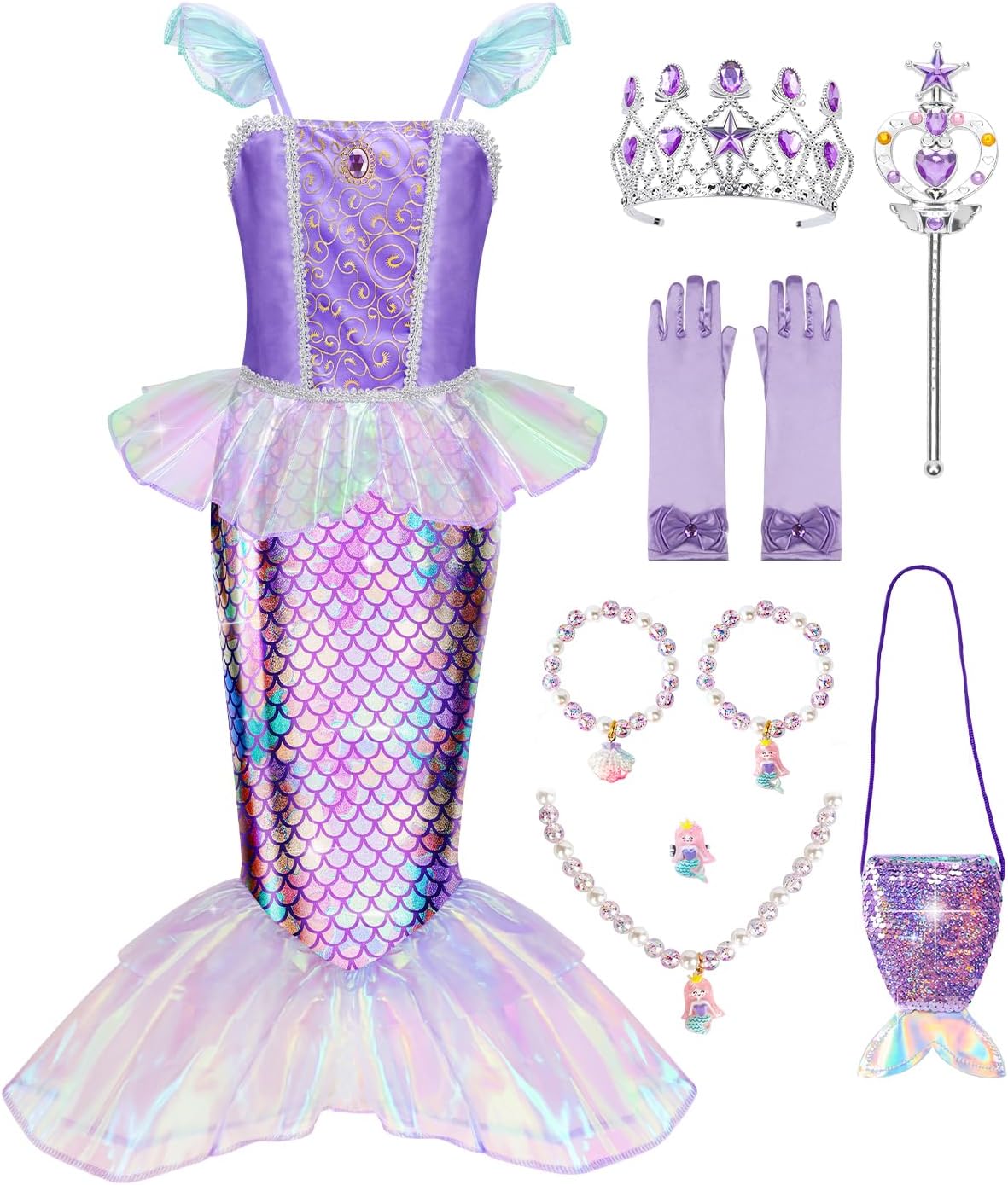 Meland Mermaid Dress for Girls Age 3-10, Princess Dress Up Costume Toy Gift