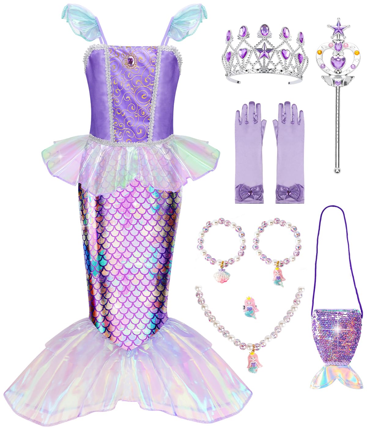 Meland Mermaid Dress for Girls Age 3-10, Princess Dress Up Costume Toy Gift