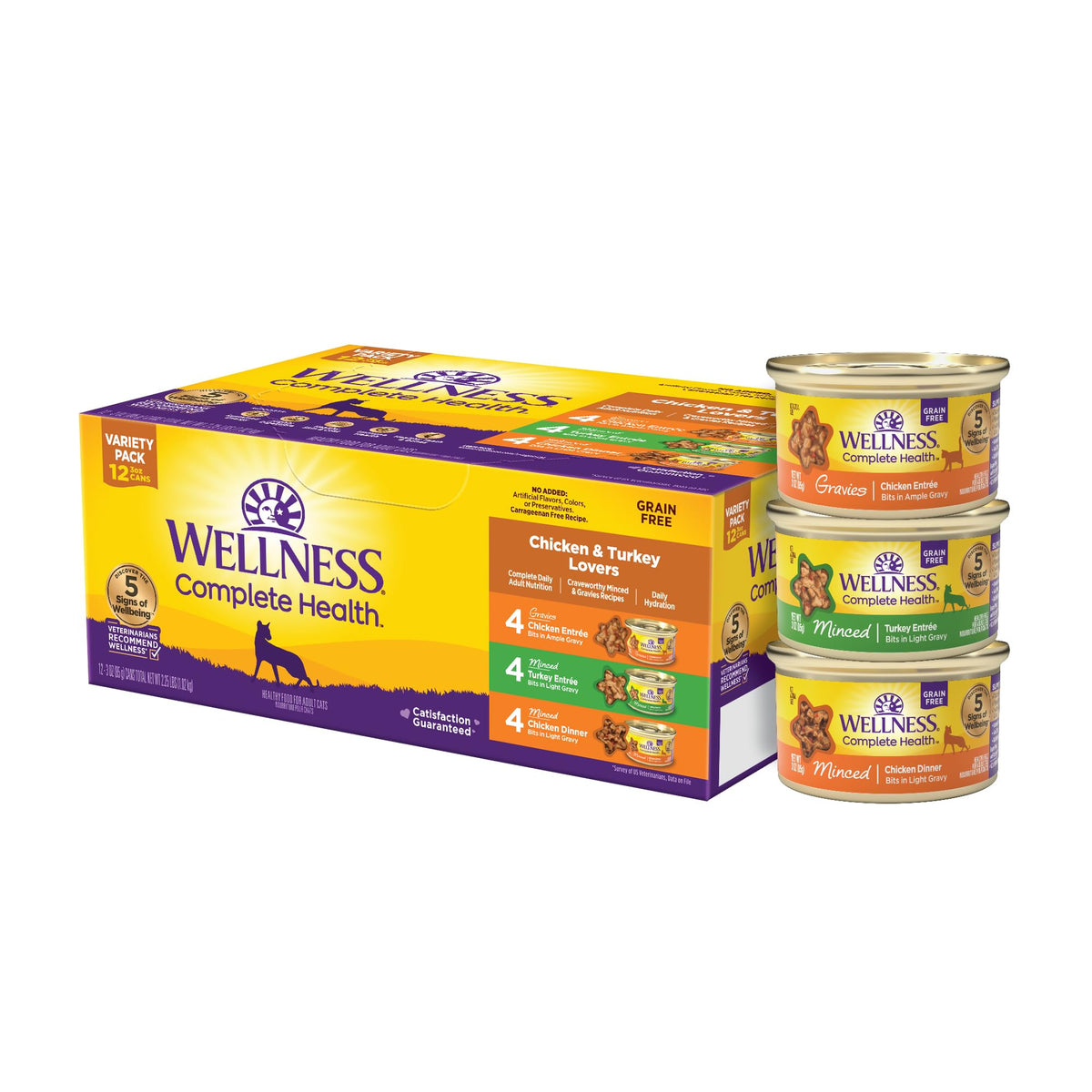 Wellness Complete Health Pate Variety Pack Adult Canned Wet Cat Food, Natural, Protein Rich, Grain Free, Seafood Favorites, 3 oz, Pack of 24 Cans