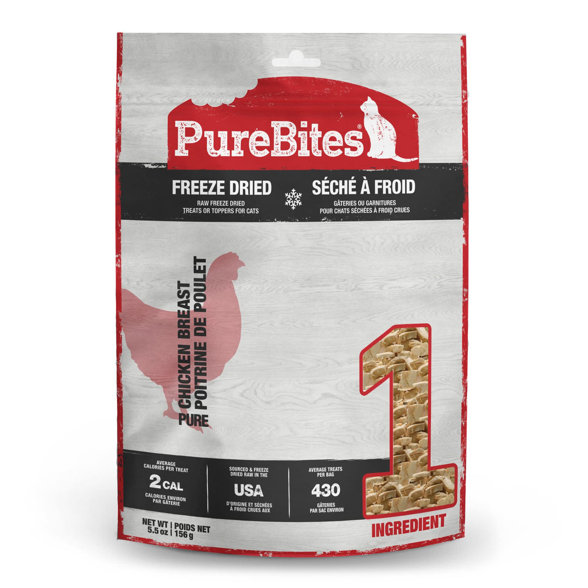 PureBites Chicken Breast Freeze Dried Cat Treats, 1 Ingredient, Made in USA, 2.3oz