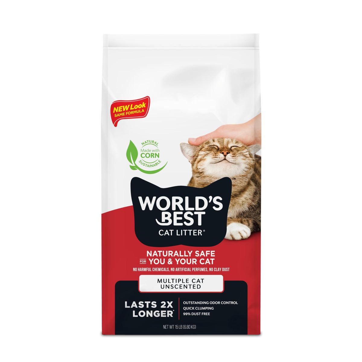 World's Best Cat Litter, Multiple Cat, Unscented, Lasts 2X Longer, 8 lb Bag | Controls tough multi-cat odors and lasts 2x longer; natural corn litter, quick clumping, flushable, 99% dust free