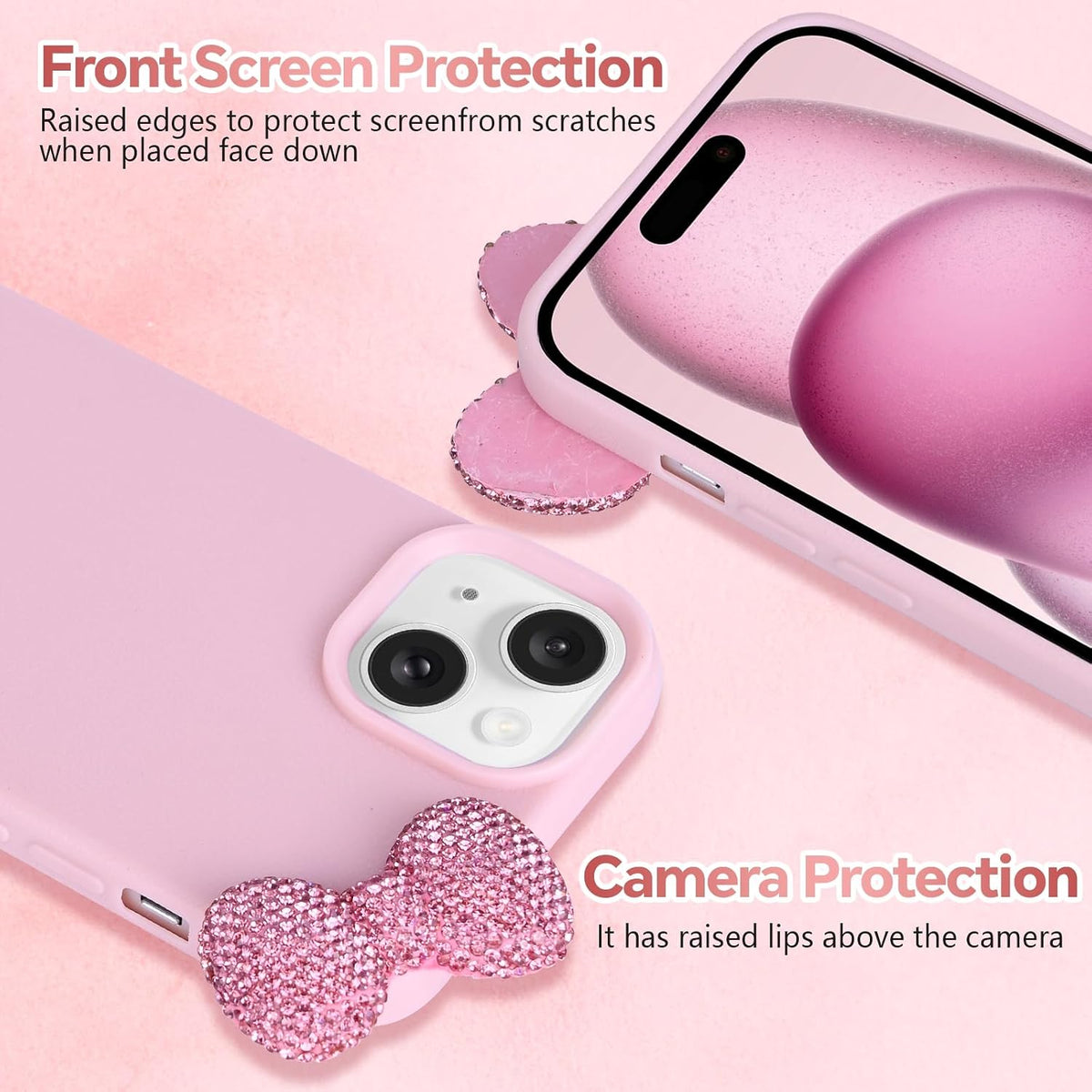 Cases for iPhone 13, Luxury Glitter 3D Rhinestone Bow Phone Cover Soft Litchi Pattern Protective Phone Case for iPhone 13 6.1" 2021