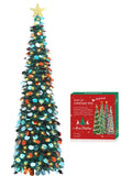 HMASYO 6 FT Pop Up Christmas Tree with 100 LED Timer Lights & Remote, Green Christmas Tinsel Tree, Collapsible Artificial Pencil Tree for Home Office Party Decor, USB Powered, Easy Assembly