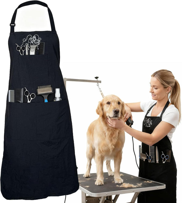 Gliitatu Dog Grooming Apron Smock Waterproof Apron for Dog Groomer Hair Resistant Barber Apron for Salon (1 Pack)