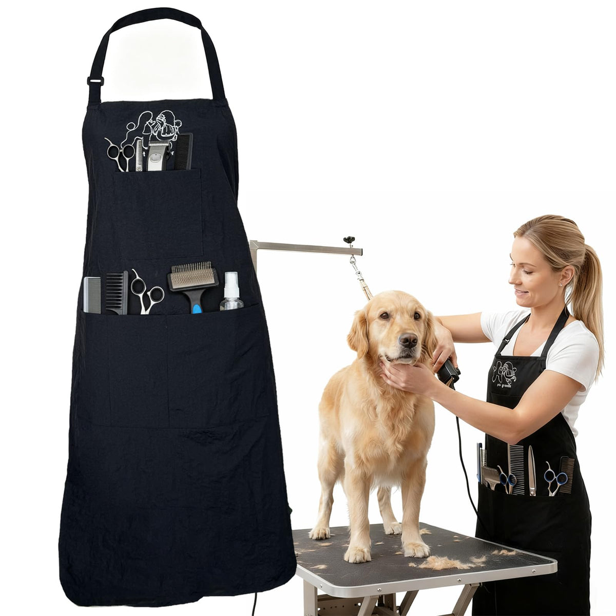 Gliitatu Dog Grooming Apron Smock Waterproof Apron for Dog Groomer Hair Resistant Barber Apron for Salon (1 Pack)