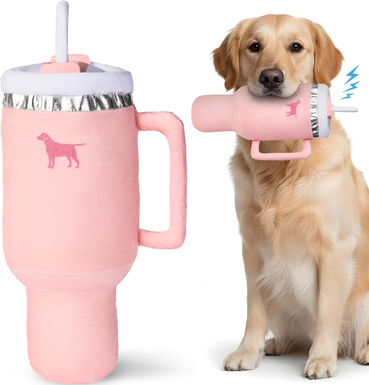 PUPROAR Pup Cup Dog Toy, Cute Birthday Gift for Girl Dogs, Plush Squeaky Puppy Present for Small, Medium & Large Breeds (Pink Peach Dust)