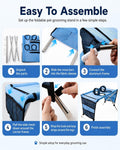 Dog Grooming Hammock Stand, Foldable Dog Bath Holder Sling Shower Chair | Heavy-Duty Pet Bath Stool for Small & Medium Dogs, Home Salon Grooming, Washable Mesh, Joint Support & Restraint(Blue,Base)