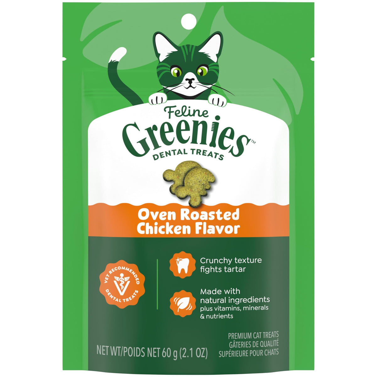 Greenies Cat Treats, Feline Veterinarian-Recommended Adult Natural Dental Cat Treats, Oven Roasted Chicken Flavor, 4.6 oz. Pouch