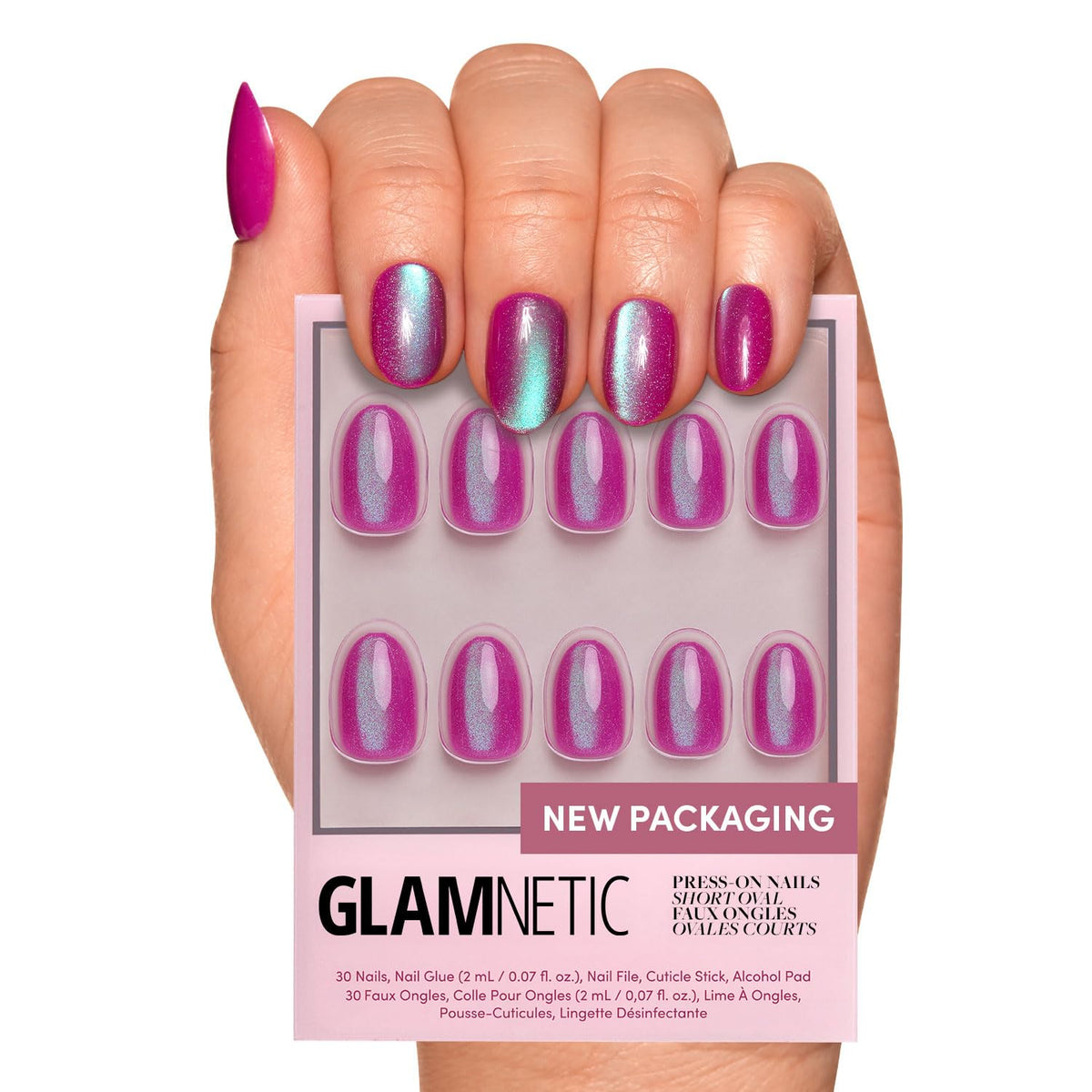 Glamnetic Press On Nails - Short Round, Glossy Fake Nails 30 Pc Full Kit | Neutral press on nails, 12 sizes. Everyday glue-on set. Waterproof, chip-resistant, up to 2 weeks wear