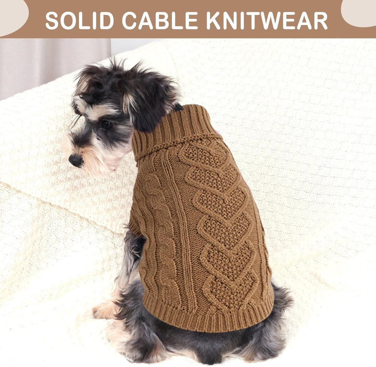 Dog Sweaters for Small Dogs Small Dog Clothes for Winter Solid Knitted Puppy Clothes Warm Turtleneck Doggy Coat Pullover Pet Cat Sweater with Heart-Shape Design(Khaki, X-Small)