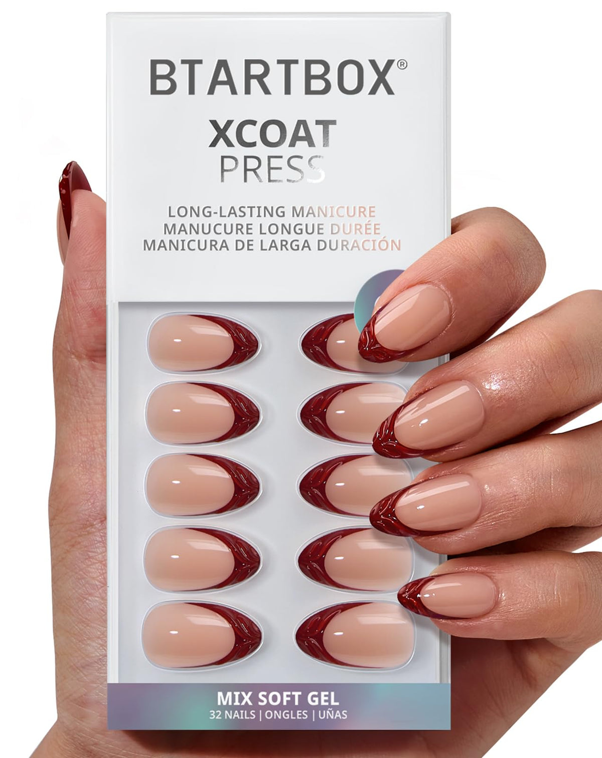 BTArtbox Press On Nails, Cream Puff, Short Almond, Ombre Off White, 32Ct | 2+ Weeks Wear, Salon-Quality Natural Nails, 10-Minute Easy Daily Application, Fast Removal, 16 Sizes, All-in-One Complete Kit