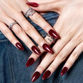 GLAMERMAID Cherry Red Press on Nails Medium Almond, Handmade Jelly Soft Gel Dark Red Glue on Nails Stiletto, Burgundy Emo Fake Nails Short Oval, Reusable Acrylic Stick on False Nails Kit for Women