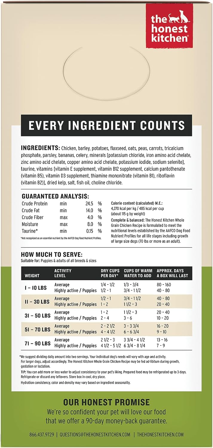 The Honest Kitchen Human Grade Wholemade™ Dehydrated Whole Grain Dog Food - Complete & Balanced Meal or Topper - Chicken, 10 Pound (makes 40 Pounds)