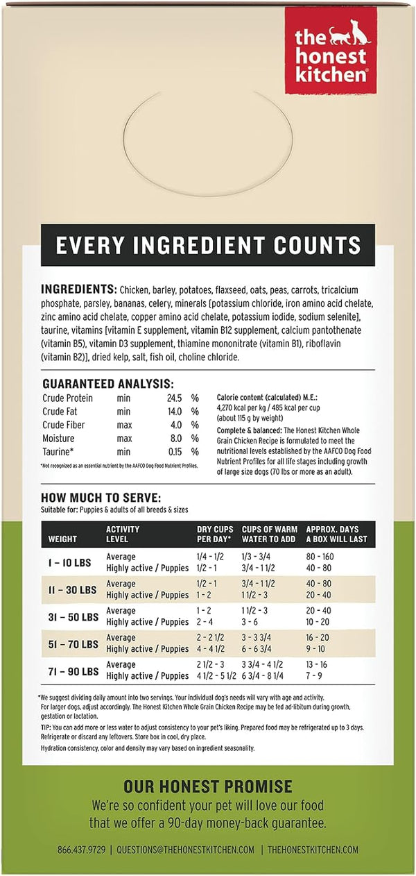 The Honest Kitchen Human Grade Wholemade™ Dehydrated Whole Grain Dog Food - Complete & Balanced Meal or Topper - Chicken, 10 Pound (makes 40 Pounds)