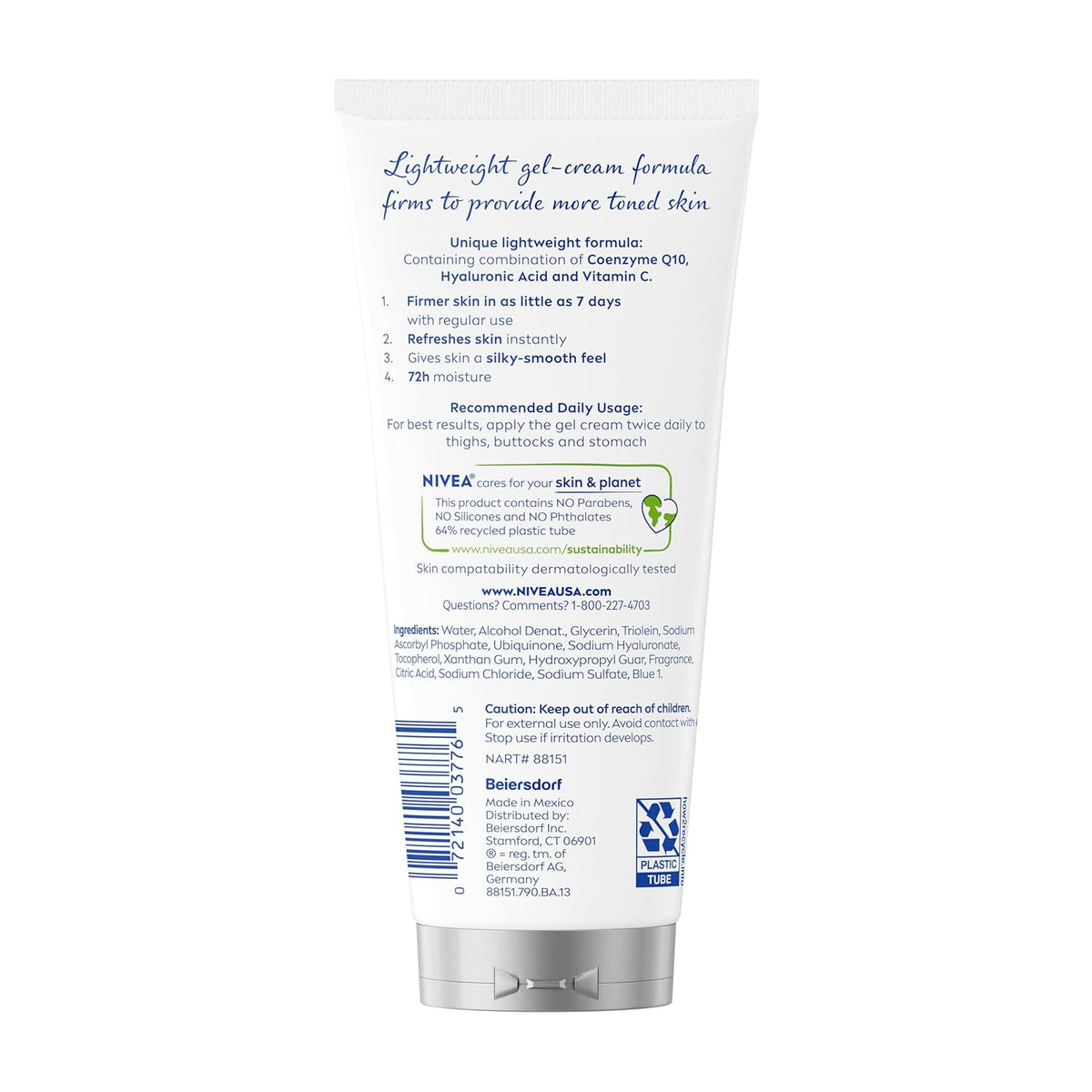 NIVEA Skin Firming & Toning Body Gel Cream with Q10, Hyaluronic Acid and Vitamin C, Clinically Tested Skin Firming & Toning Cream, 72-Hour Moisture, 6.7 Oz Tube