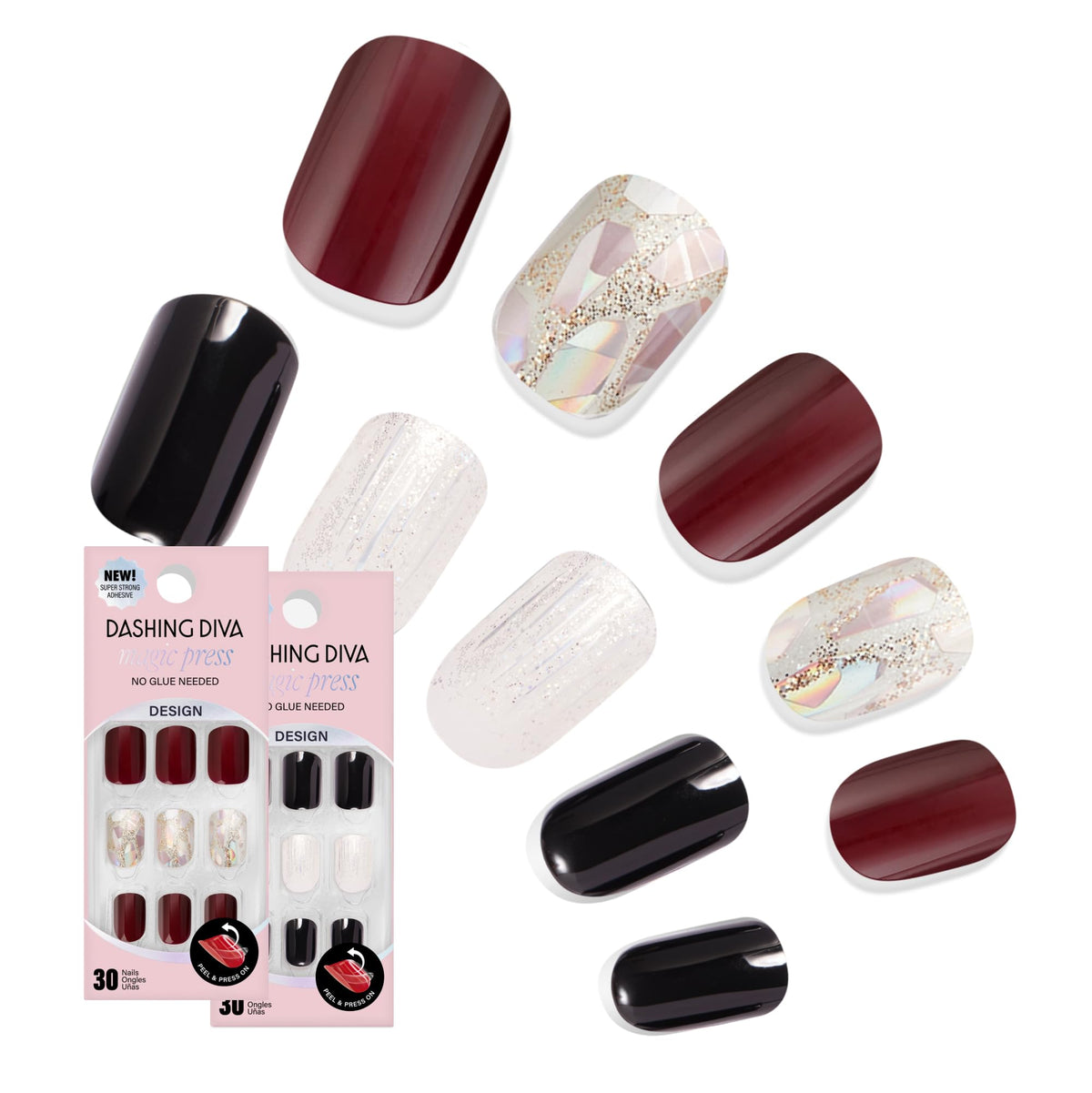 Dashing Diva Magic Press Nail Bundle - French Collection - Square Press On Nails - Day to Night & Homecoming - Long Lasting Gel - Lasts Up to 7 Days - 2 Sets