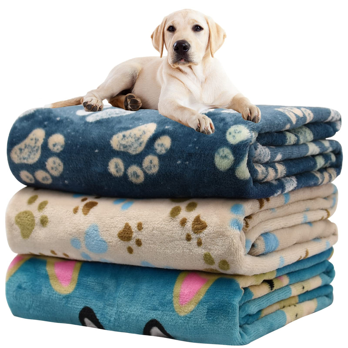 Rezutan 1 Pack 3 Blankets for Dogs, Dog Blanket for Large & Medium Pet Cat, Premium Soft Fluffy Suitable for Dog Kennels & Beds, Sofas, Gifts Puppy Essentials, 41x31inch, Gray/Blue/Beige