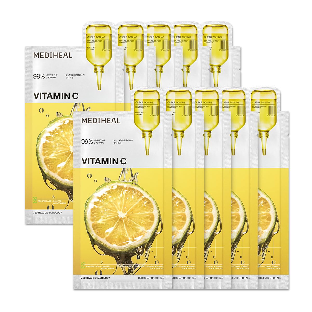 MEDIHEAL Essential Face Mask [Collagen] 10 pcs. for Plumping Hydration, Glass Skin & Skin Nourishment - Travel Essentials, Korean Beauty Sheet Mask