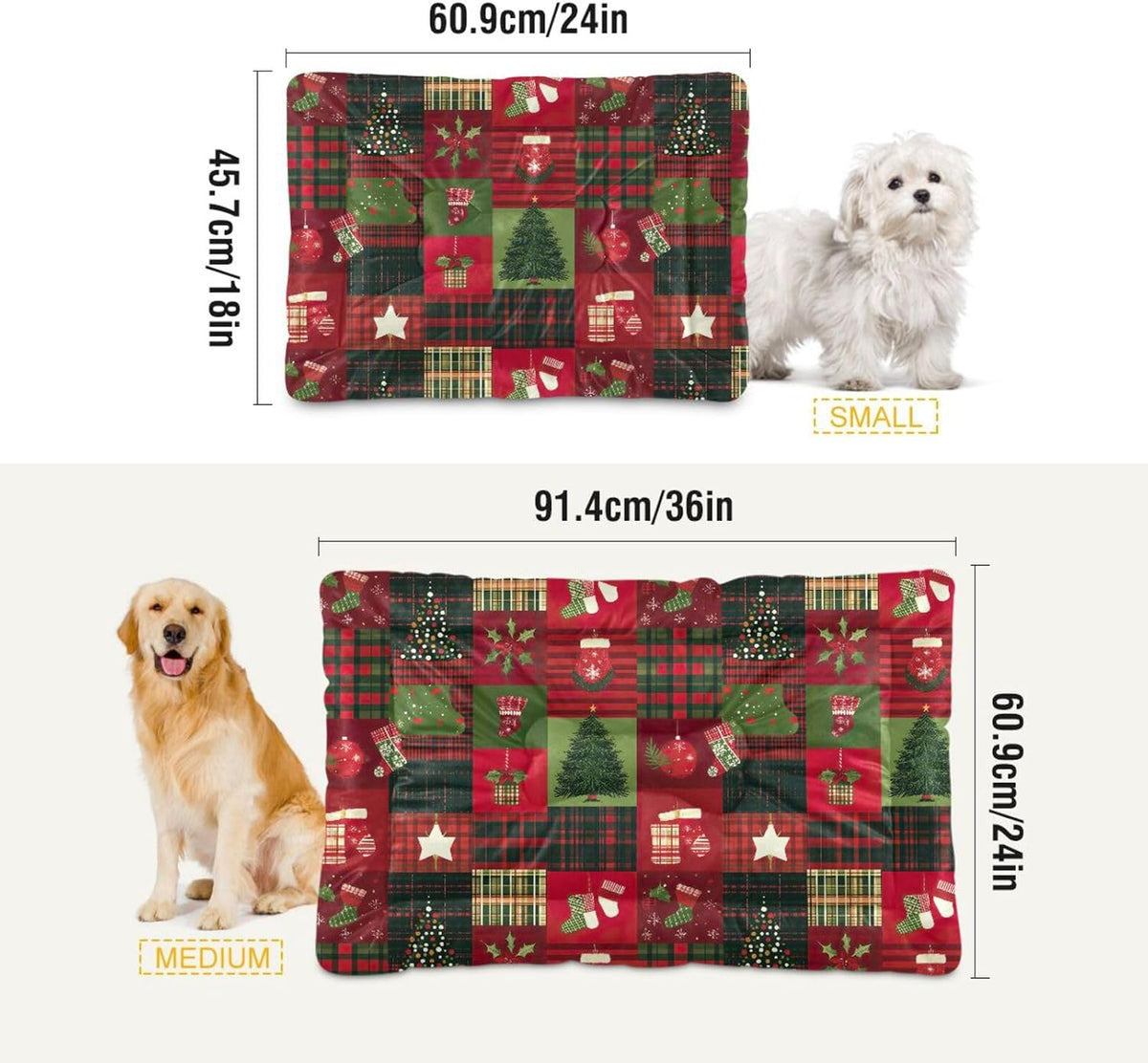 Christmas Patch Pet Bed Pad Soft Dog Bed Mat with Anti-Slip Bottom, Machine Washable Crate Pad Mattress for Dog Sleeping- 24 * 18inches