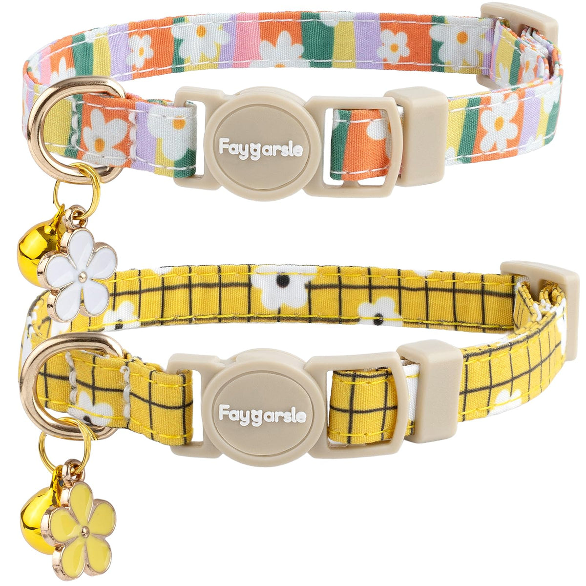 Faygarsle 2 Pack Blueberry Pattern Cat Collar Set with Bandana and Bow Tie, Light Blue, Breakaway Style with Bell