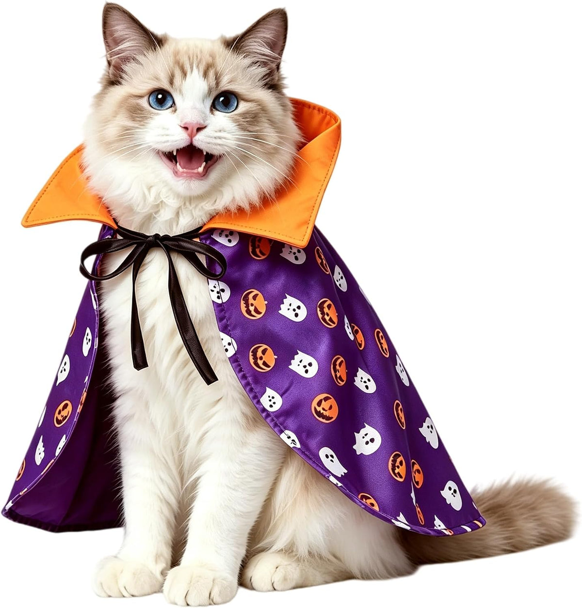 Enjoying Cat Halloween Costume, Pet Vampire Costume for Small Dogs Cats Rabbits, Kitty Pumpkin Cloak Outfit Party Halloween Cosplay
