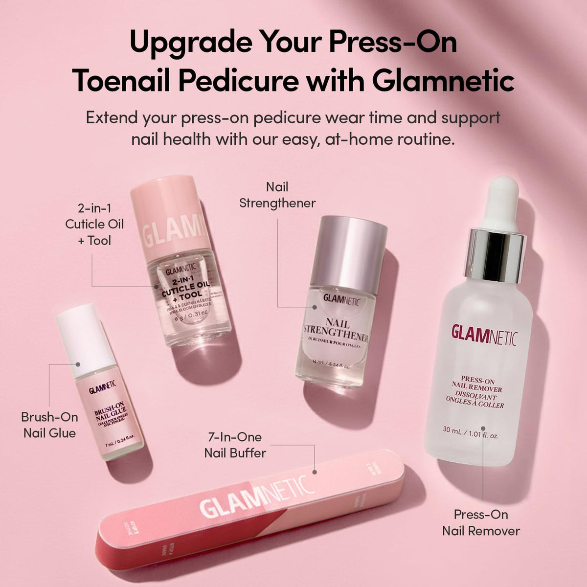Glamnetic Press On Toenails - Natural Fake Nails | Cherry Red Chrome Press On Toenails, Salon Quality Press On Nails Kit with Glue | Cherry Glaze - 32 Nail Set in 16 Sizes