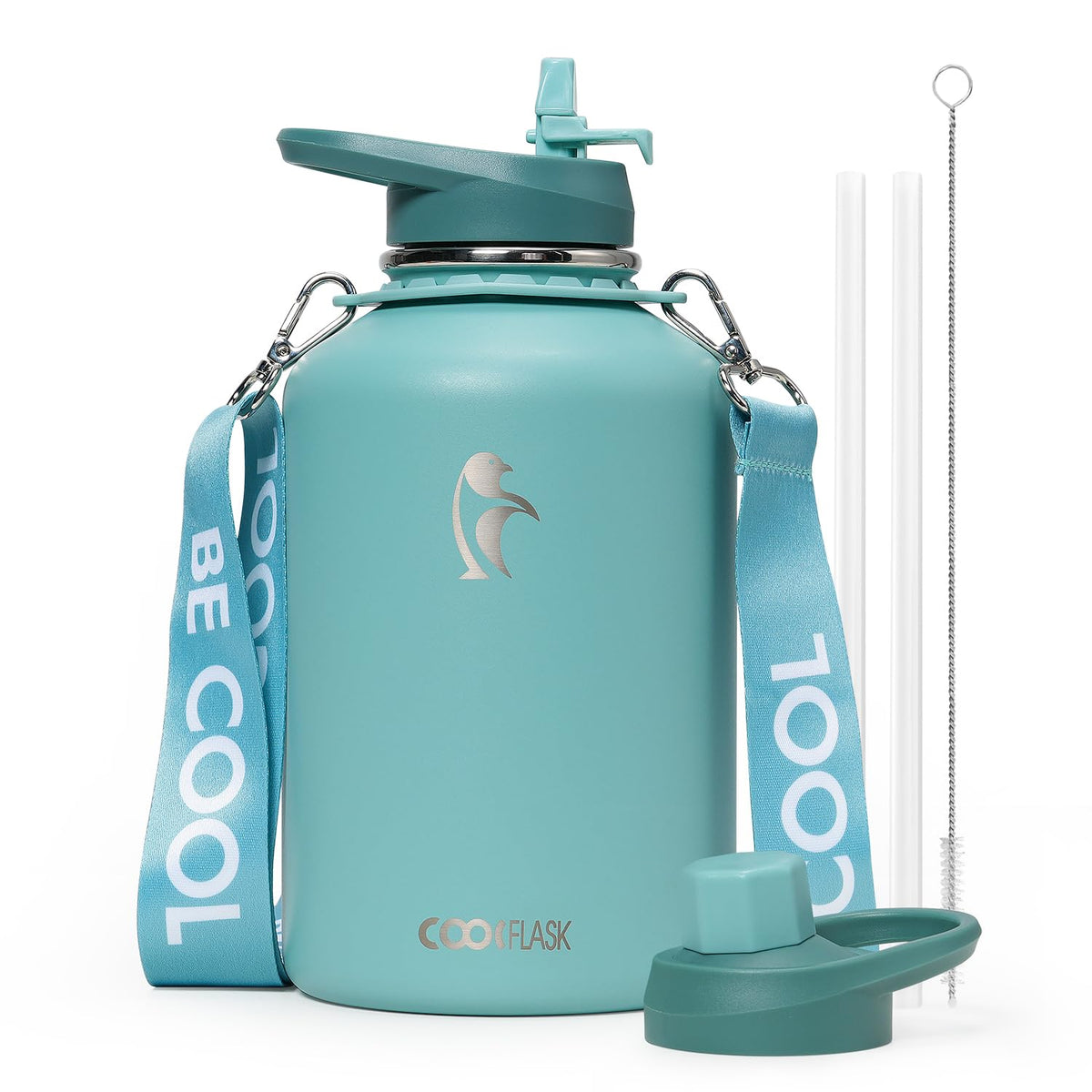 Coolflask Water Bottle with Straw, 40 oz Insulated Metal Water Flask with Straw & Spout Lids, Stainless Steel Double Wall Vacuum, Keep Cold 48h Hot 24h, Leak Proof, BPA-Free, Apricot Pink