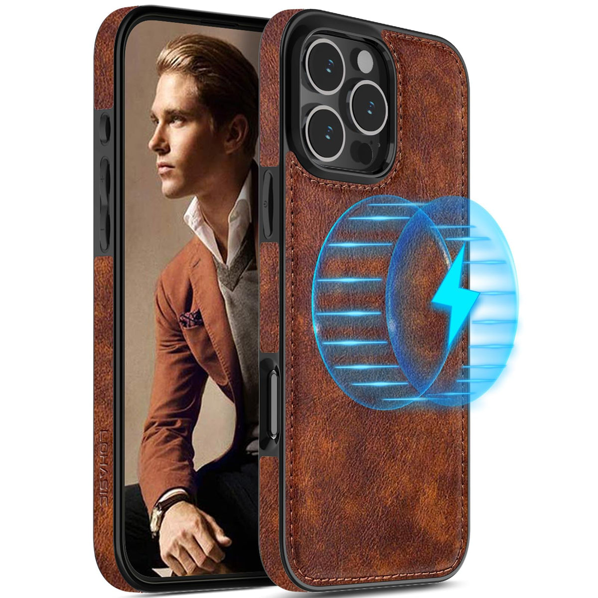 LOHASIC for iPhone 17 Leather Case, Magnetic Phone Case 6.3", Vintage Brown