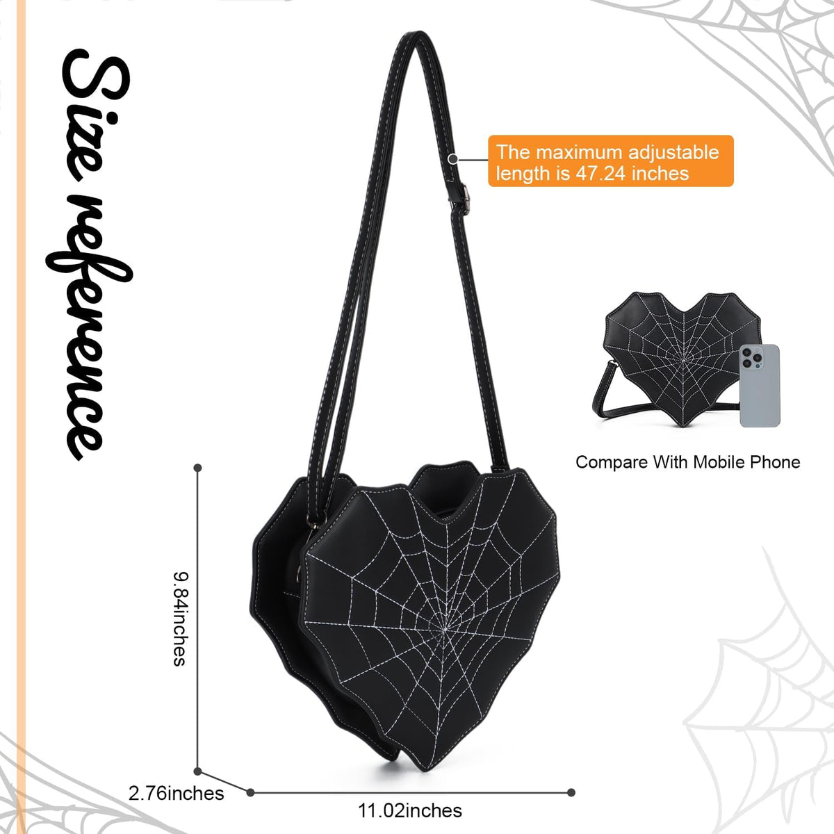Gothic Purses for Women, Heart Shaped Shoulder Bag, Gothic Spider Web Backpack Purse, Halloween Goth Crossbody Bags