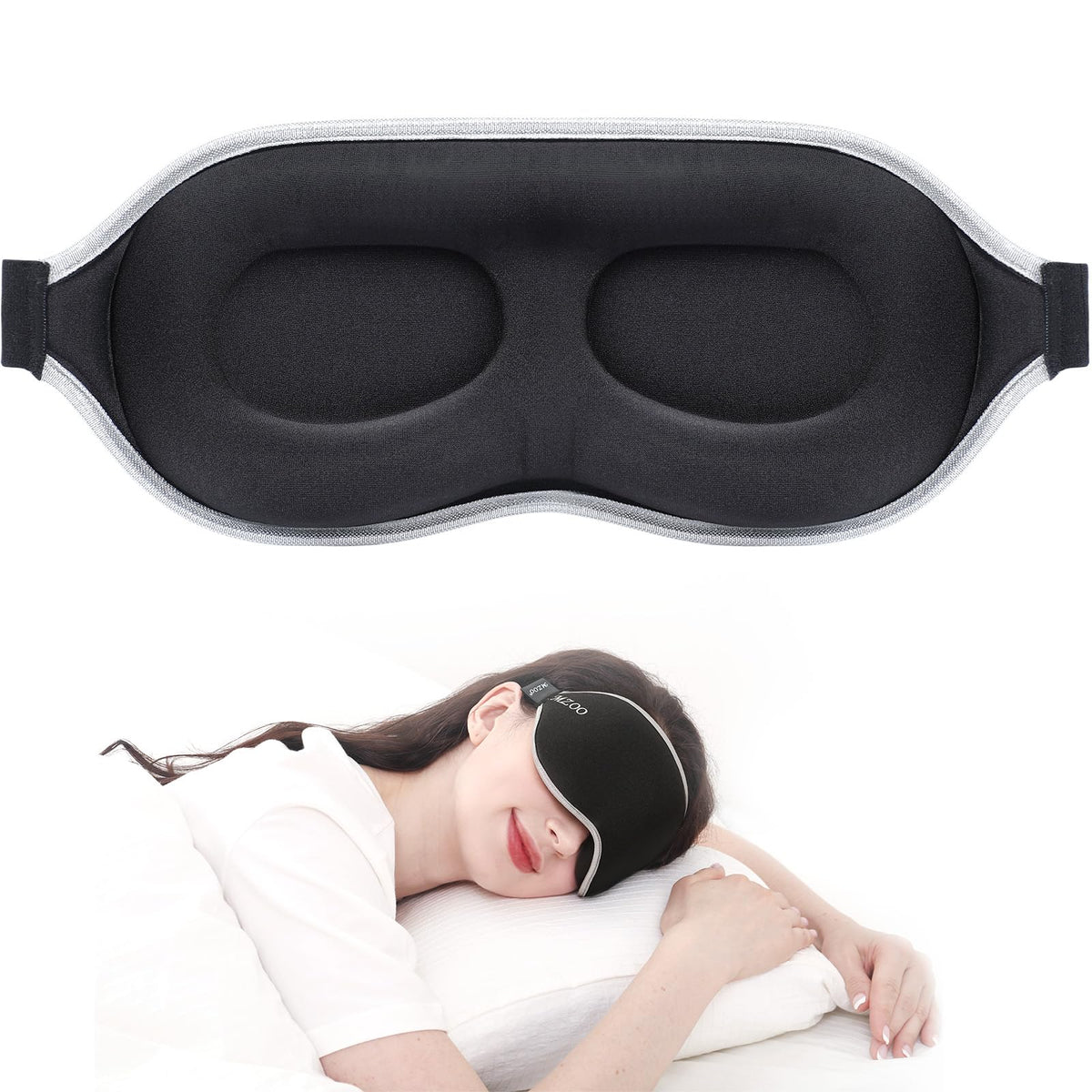 MZOO Luxury Sleep Mask for Women Men Patented Light Blocking Design | Zero Eye Pressure, 3D Contoured Sleeping Mask for Side Sleeper, Breathable, Adjustable, for Travel, Black