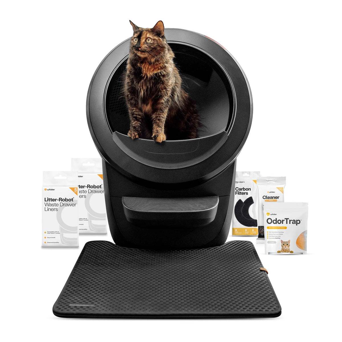 Litter-Robot 4 Supply Bundle by Whisker, Black - Automatic | Automatic, Self-Cleaning Cat Litter Box, Includes 3 OdorTrap Refills, 10 Liners, 30 Cleaner Wipes, & 2 Carbon Filters