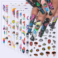 Halloween Nail Art Stickers Cute Ghost Pumpkin 3D Self-Adhesive Nail Decals Bat Cat Skull Designs Nail Decorations Halloween DIY Manicure Supplies for Women Girls&Kids 6Pcs