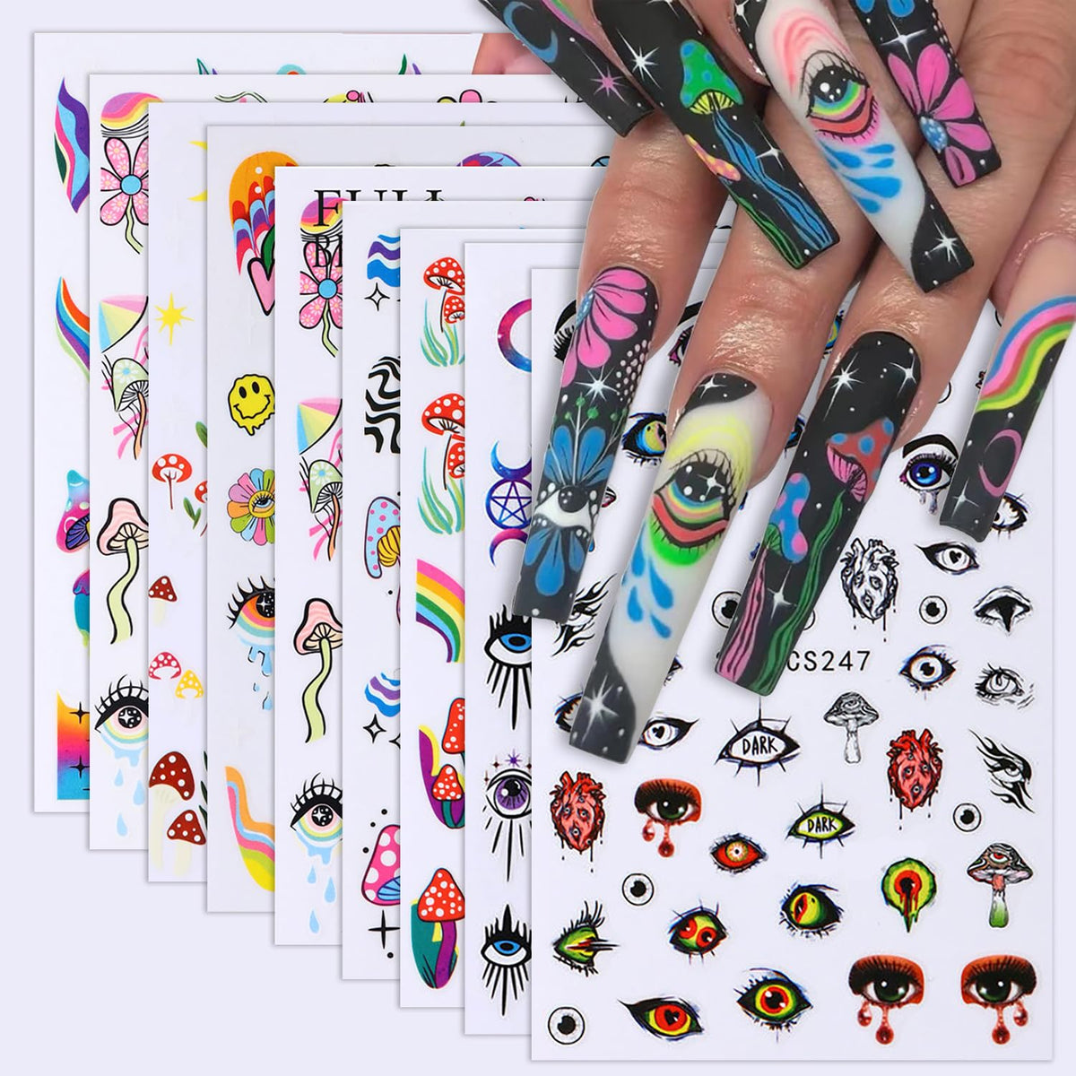 Halloween Nail Art Stickers Cute Ghost Pumpkin 3D Self-Adhesive Nail Decals Bat Cat Skull Designs Nail Decorations Halloween DIY Manicure Supplies for Women Girls&Kids 6Pcs