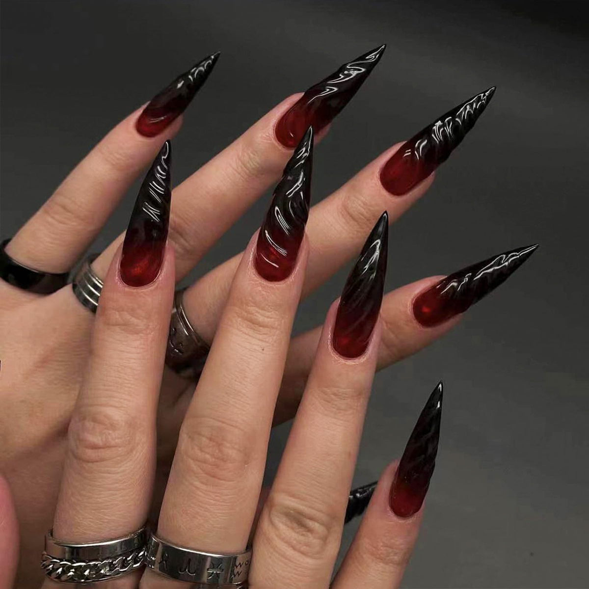 Halloween Long Stiletto Press on Nails Glossy Purple Glitter Acrylic False Nails 24Pcs Sparkly Fake Nail Black Bats Gel Glue on Nail French Tips Stick on Fingernails for Coquette Women Girls