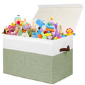 Large Toy Storage Box with Lid, Toy Chest Bin Boxes Basket with Dividers | Sturdy Toy Organizer Bin for Kids, Boys, Girls, Nursery, Living Room, Bedroom, Playroom 25"x13" x16" (Beige and White)