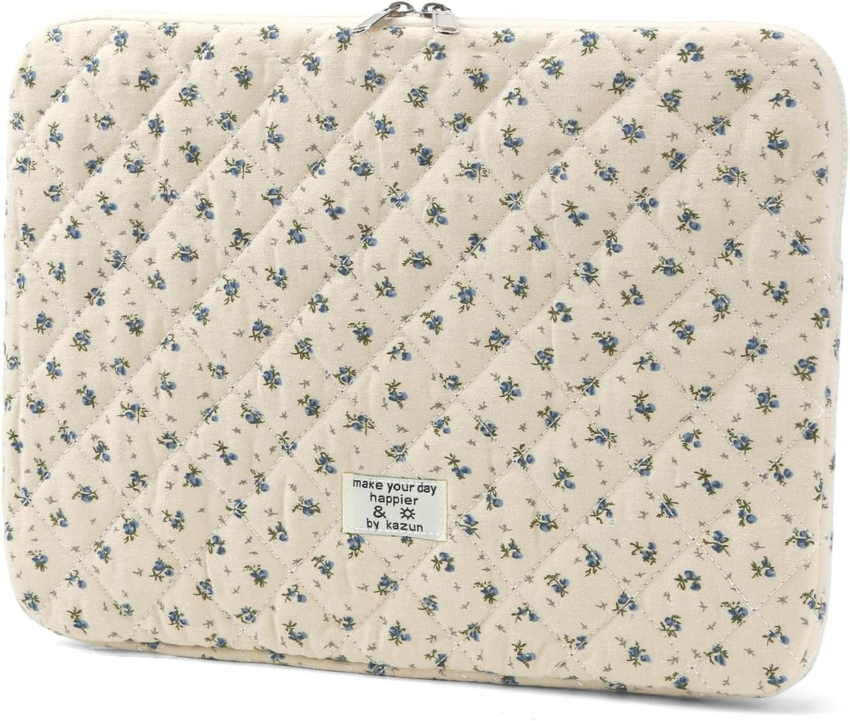 Puffy Laptop Sleeve 13 Inch Cute Quilted Laptop Protective Case Padded Floral Computer Sleeve for MacBook (A-Blue, 13 Inch)