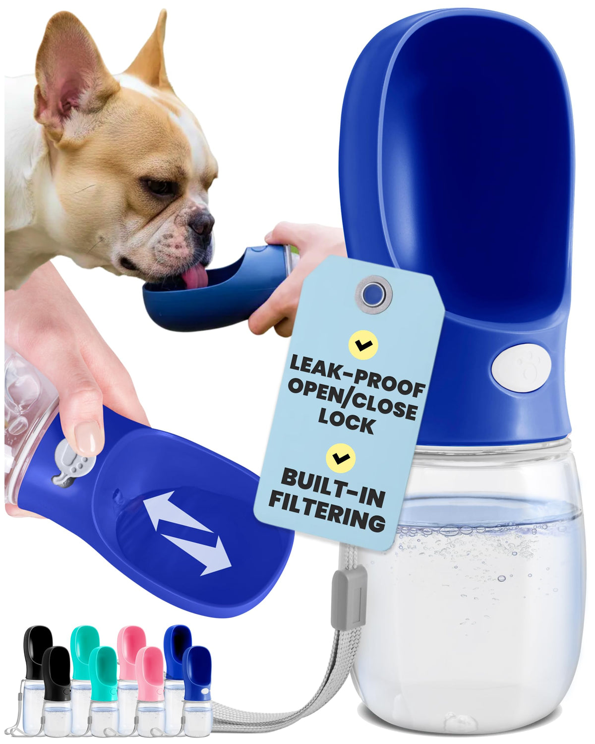 MalsiPree Leak-Proof Portable Dog Water Bottle for Travel - 19 oz, with Pink Bowl - Food Grade Plastic - Dog Bowls - Puppy Essentials - Pet Water Bottle for Trail Hiking, Park Visit & Beach Days
