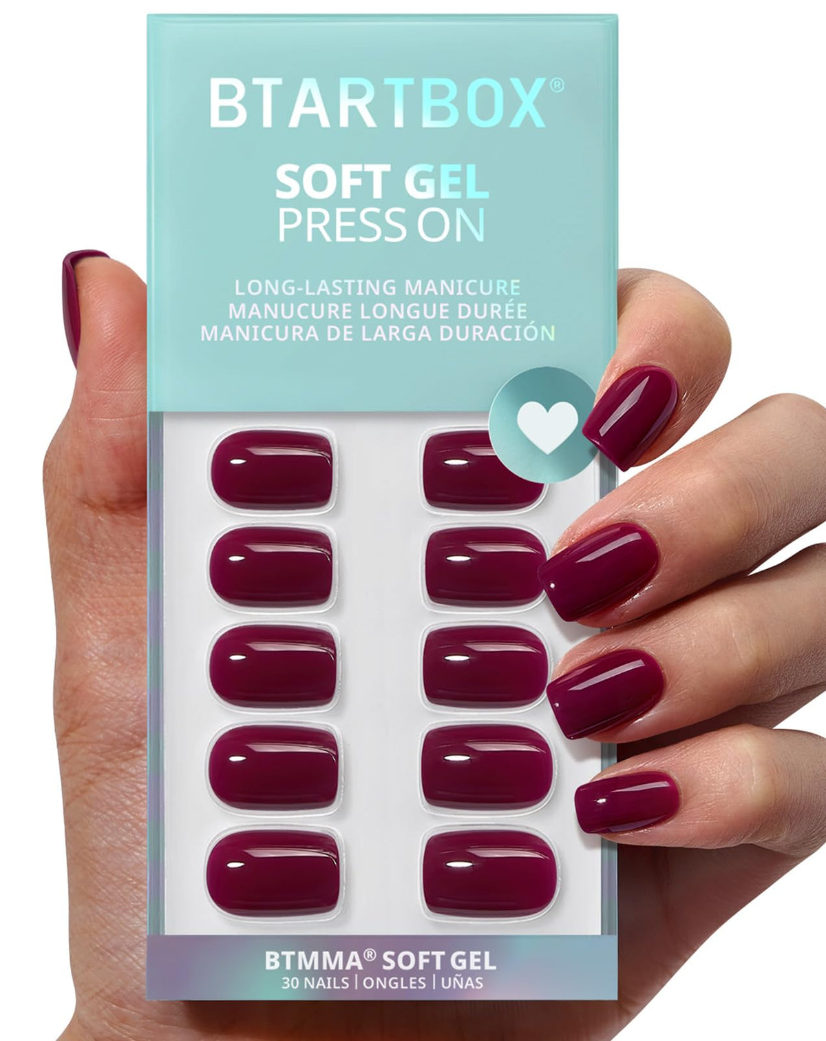 BTArtbox Press On Nails Square - Solid Pink Short Press On Nails with Glue for Women, Opaque Soft Gel Glue On Nails in 16 Sizes - 32 Stick On Nails Kit, Yoga