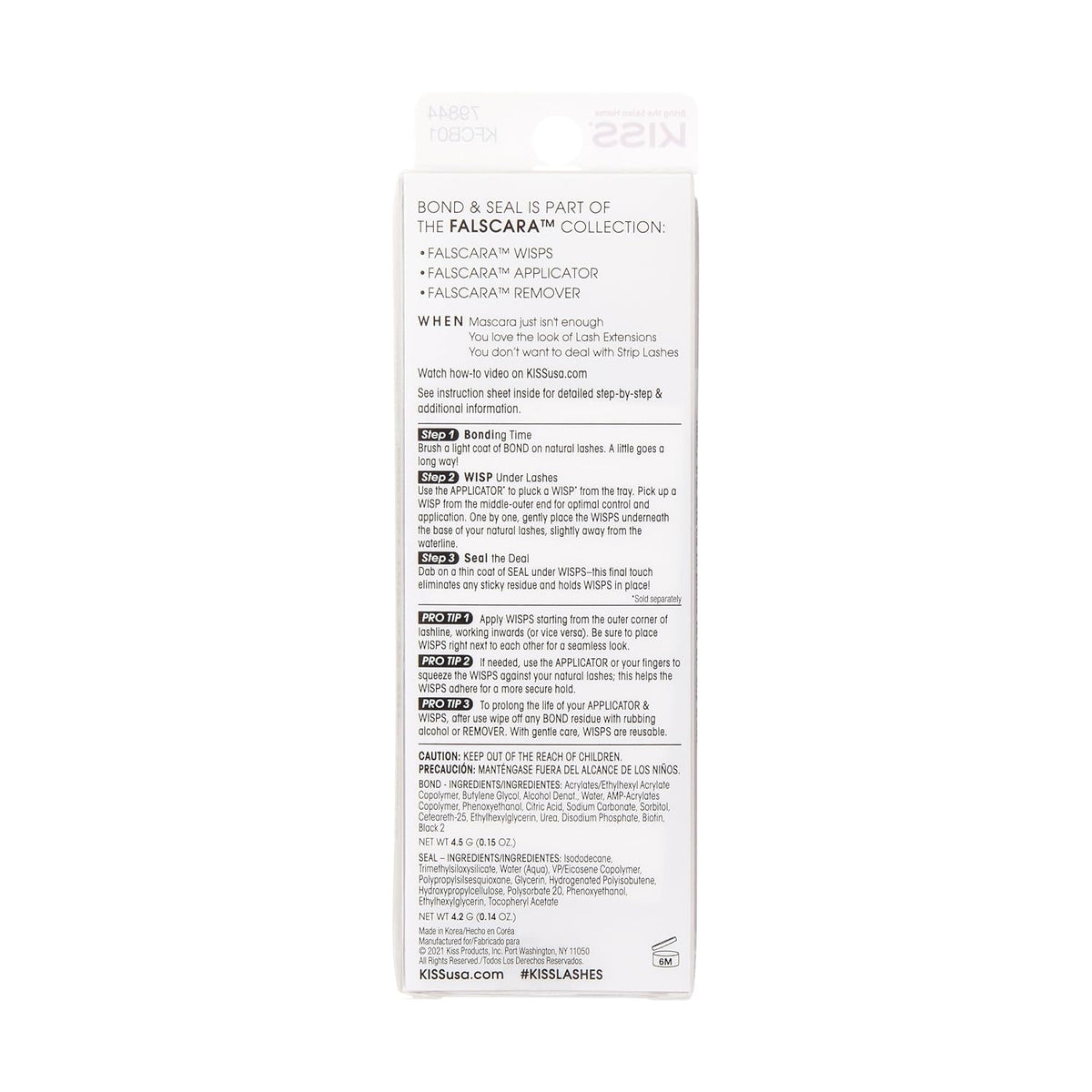KISS Falscara DIY Eyelash Extension Bond & Seal Infused with Biotin & Vitamin E – Strong Gentle Comfortable Lash Adhesive for All Day Wear For Use With Falscara Lash Wisps, Remover, and Applicator