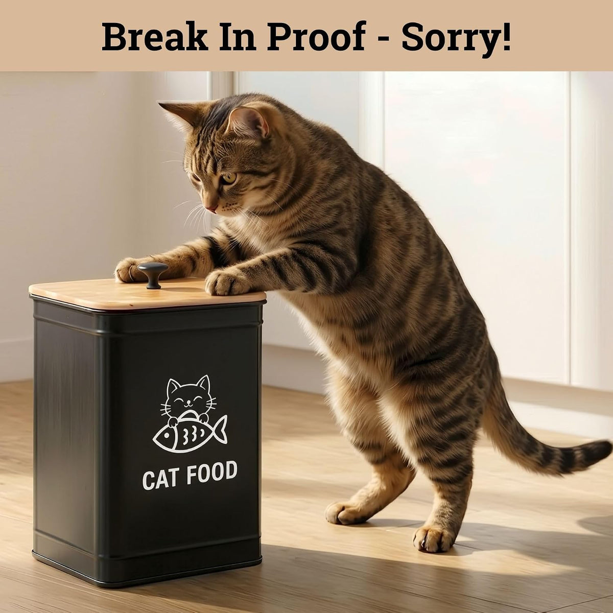 Cat Food Container with Scoop 5-7 lb (25 Cup), with Airtight Bamboo Lid | Cat Kibble Canister with Metal Scoop, 25 Cups, Chew Proof Iron Body, Powder Coated, Airtight Bamboo Lid, Sturdy Metal Handle